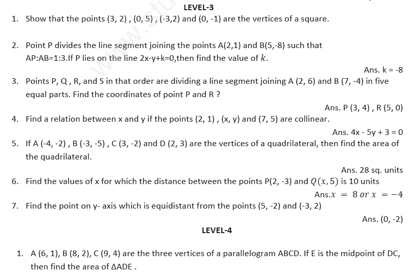 Cbse Class 10 Mathematics Coordinate Geometry Assignment Set K 4862